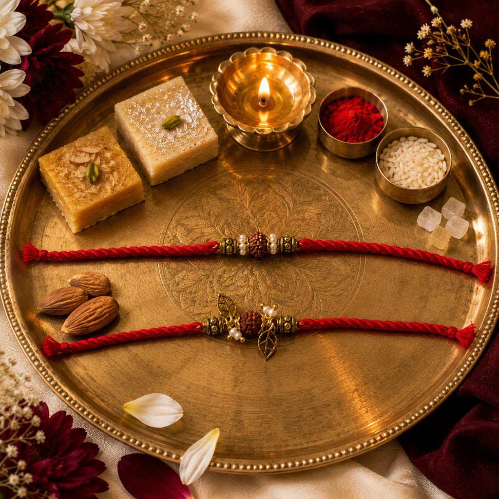 Rudraksha Red Bhabhi-Bhabhi Rakhi Set