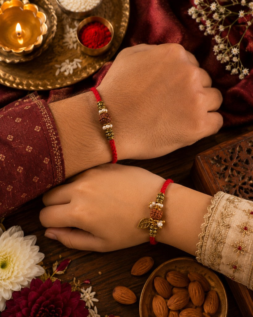 Rudraksha Red Bhabhi-Bhabhi Rakhi Set