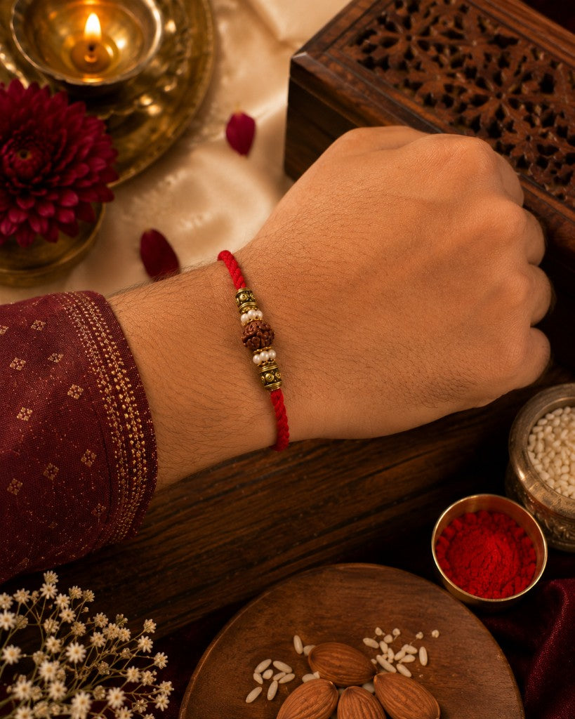 Rudraksha Red Bhabhi-Bhabhi Rakhi Set
