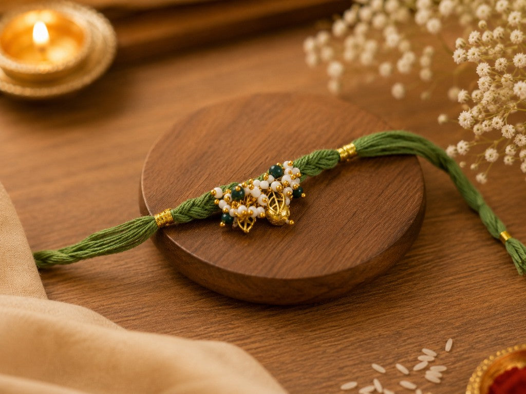 Sage Green Pearl Leaf Bhabhi Rakhi