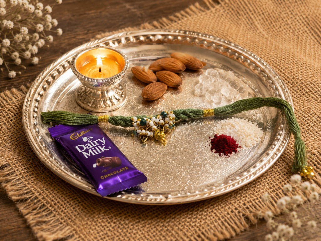 Sage Green Pearl Leaf Bhabhi Rakhi