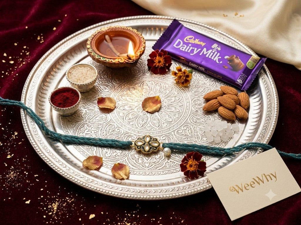 Teal Floral Kundan Pearl Bhabhi Rakhi