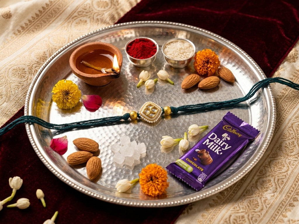 Teal Kundan Pearl Bhai Rakhi