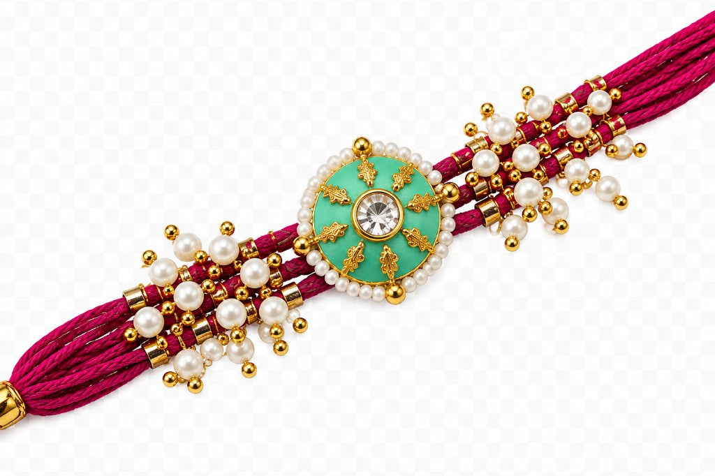 Turquoise Magenta Bhabhi Lumba Rakhi