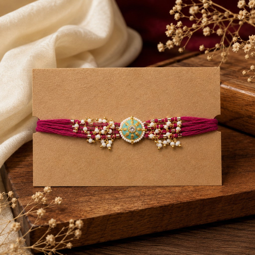 Turquoise Magenta Bhabhi Lumba Rakhi
