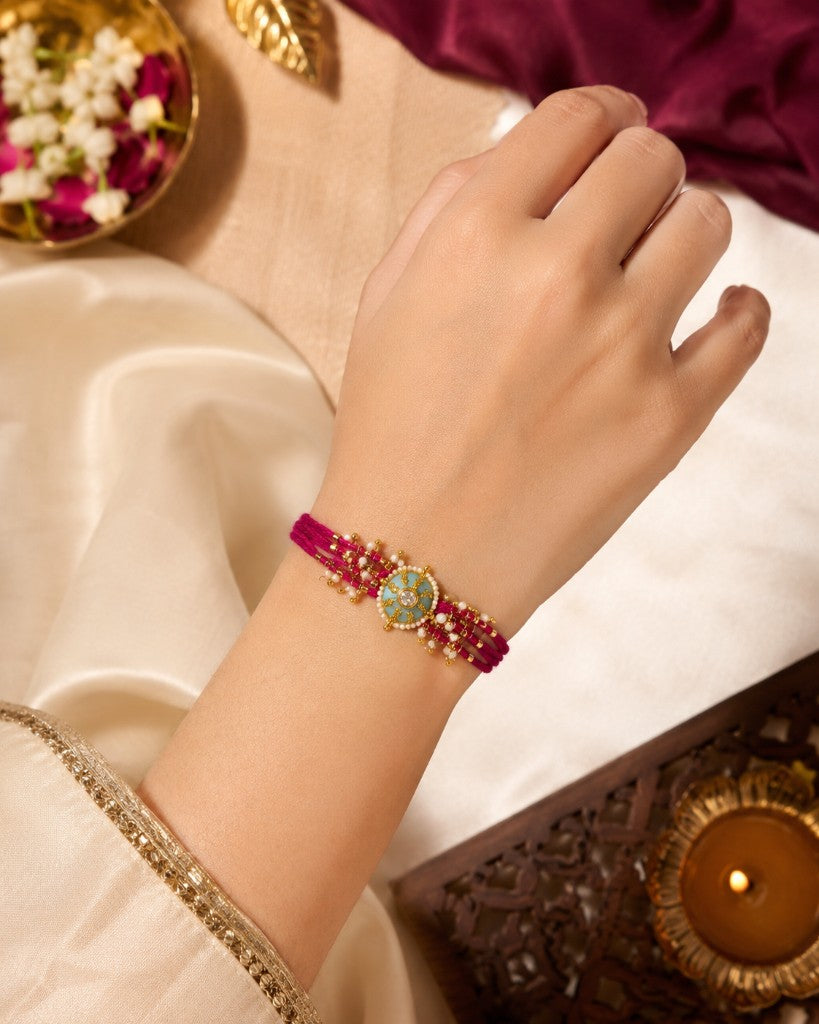 Turquoise Magenta Bhabhi Lumba Rakhi