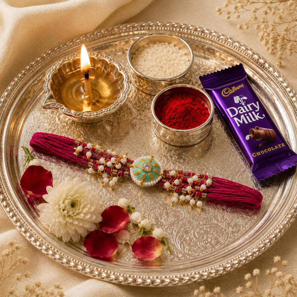 Turquoise Magenta Bhabhi Lumba Rakhi
