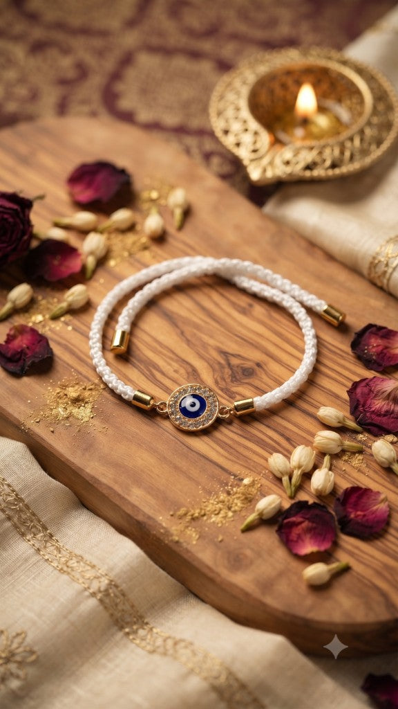 White Braided Crystal Nazar Bhai Rakhi
