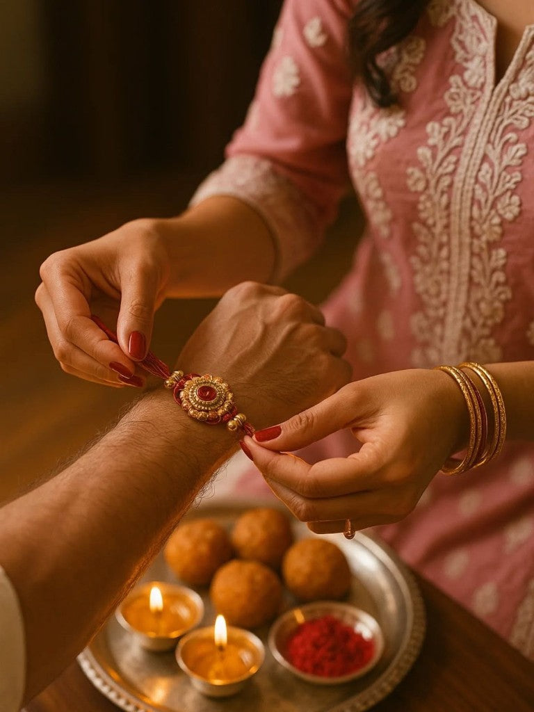Handmade rakhi tying ceremony